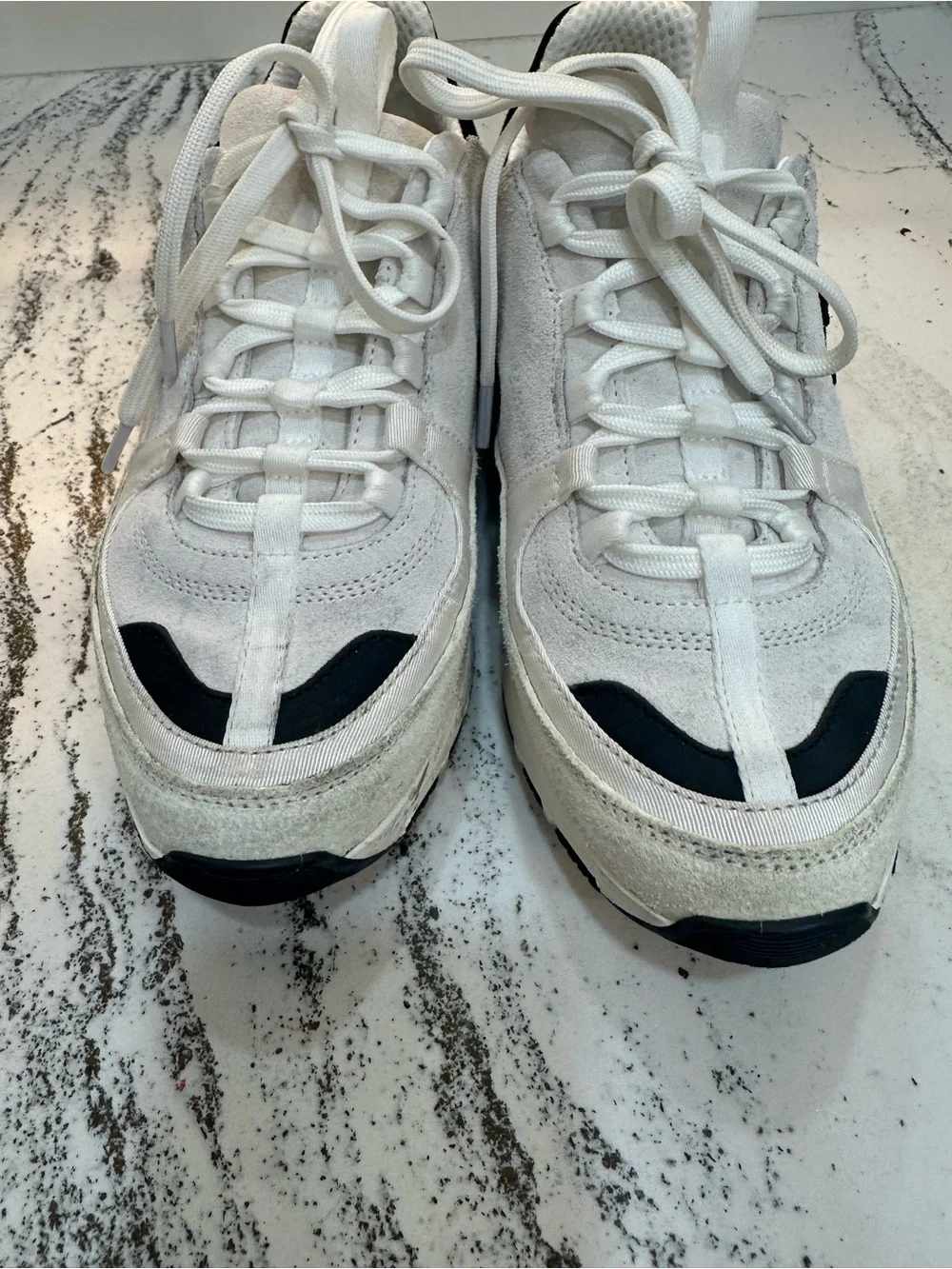CHANEL White and Black Lace-Up Suede & Sneakers Size 39